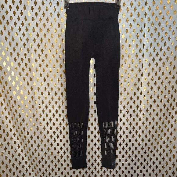 Adidas by Stella McCartney Warp Knit Leggings goth fishnet grey cutouts size S - Picture 8 of 10